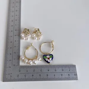 Französische Vintage Süßwasser Perle Ohrringe vergoldet Blumen Creolen Schmuck