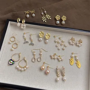 Französisch Retro Süßwasserperlen Ohrhänger Mit 925 Sterling Silber Ohrstecker-Stift Für Damen Gold Strass Schmuck