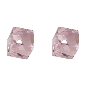 Rosa Kristall Quadrat Ohrstecker geometrische kubische Glas Ohrringe fur Damen Schmuck