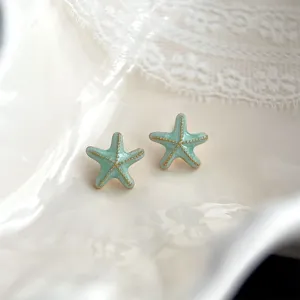 Minzgrüne Seestern Ohrstecker Detail, süßer Waldstil Schmuck für Frauen und Mädchen.
