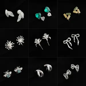 Wholesale fashion clip-on earrings set, non pierced jewelry, metal geometric floral bow designs.