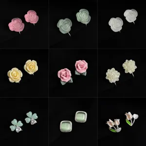 Clip-on flower earrings non pierced resin rose tulip clover ear clips jewelry gift