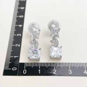 Silver-plated cubic zirconia clip-on earrings with multi-stone drop design for women