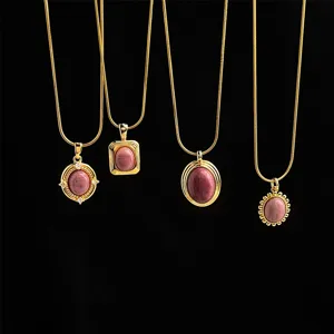 Exquisite 18k gold plated stainless steel natural stone pendant necklaces for women elegant jewelry