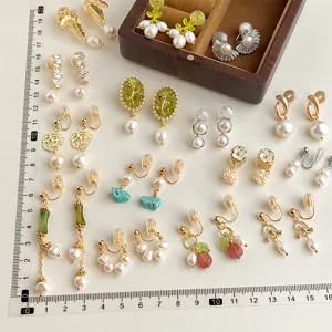 Süßwasserperle Clip-Ohrringe unsichtbar schmerzfrei Harz Blumen Ohrschmuck Damen