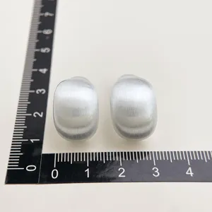 Matte silver chunky ear clips detailed size view, simple brushed texture fashion jewelry.