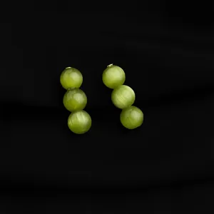 Orecchini pendenti tre perle pietra occhio gatto verde elegante gioiello donna moda