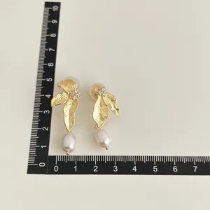 18k vergoldete blatt barock perle ohrclips für damen ohne ohrlöcher elegant schmuck