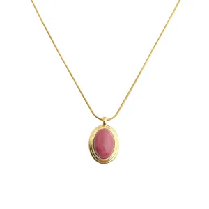 Elegant 18k gold plated stainless steel natural wood grain stone pendant clavicle necklace