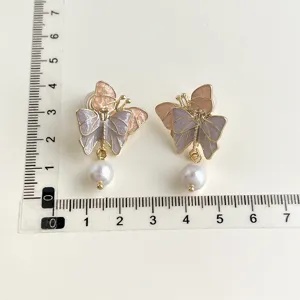 Elegante doppelschichtige schmetterling perle ohrclips ohrringe schatzschmuck geschenk