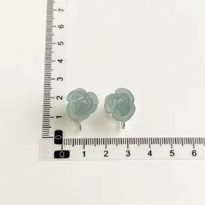 Frosted green rose flower clip-on earrings elegant non-pierced floral ear jewelry for women