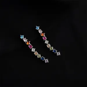 Colorful rhinestone ear crawler earrings, sparkling crystal clip on earrings detail.