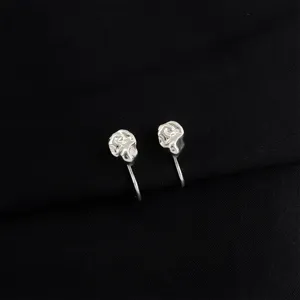 Silver abstract rose flower metal ear clips stylish minimalist designer jewelry piece