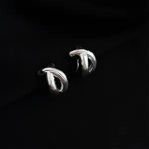 Silver tone double layer crossover clip on earrings stylish geometric metal ear jewelry for women