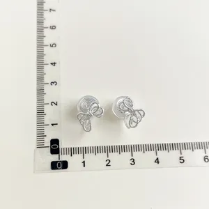 Clip-on bow earrings non pierced silver color elegant double layer cute jewelry item detail
