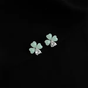Elegant green clover earrings with sparkling crystal accents for women daily wear style.