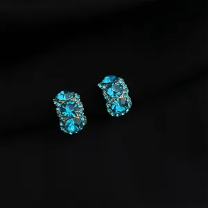Orecchini a clip con strass blu eleganti gioielli in cristallo dorato per le donne