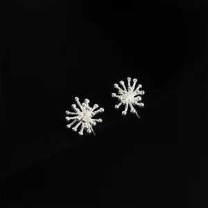 Detailed view of silver tone double layer starburst clip on earrings with bead tips.