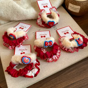 Coleteros de pelo de felpa suave estilo coreano lazo corazón gomas para el cabello de uso diario