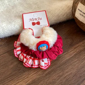 Coletero de pelo de felpa a cuadros dulce coreano para mujeres accesorios de pelo bonitos