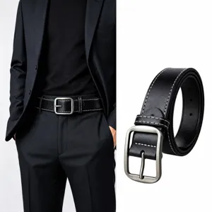 Men Casual PU Leather Belt Pin Buckle Business Versatile Fashion Stitched Contrast Stitching Waistband For Jeans Trousers