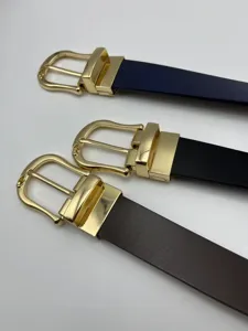 Ceinture homme en cuir TPU casual avec boucle ardillon dorée élégante. Vue détaillée.