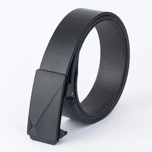 Men's stylish casual automatic buckle belt, premium TPU leather waist strap black for daily.
