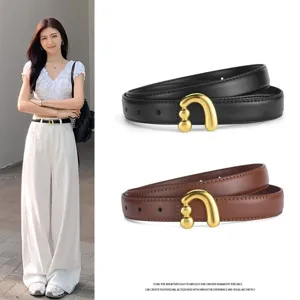 Ceinture en Cuir PU pour Femmes Mode Décontracté Polyvalent Sangle de Taille Avec Boucle à Ardillon en Alliage Doré