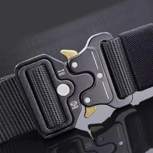 Cinturón táctico hombre hebilla metal liberación rápida lona militar detalle