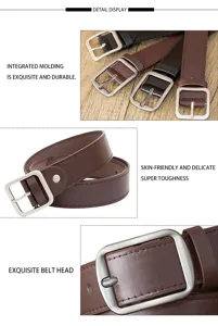 Mens casual leather belt stylish square pin buckle versatile trousers jeans belt detail