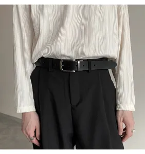 Men black leather belt detail pin buckle casual business belt high quality accessory for men