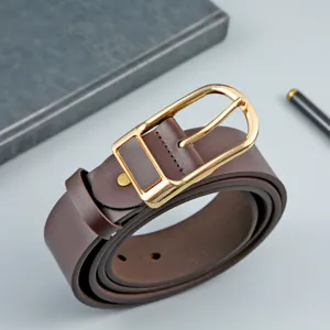 Men's retro PU leather belt with polished gold buckle, casual versatile accessory for jeans.