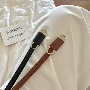 Vrouwen dunne PU lederen riem veelzijdige decoratieve tailleband met metalen gesp accessoire