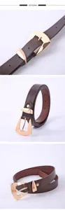 Women's brown slim belt with gold geometric buckle casual fashion versatile stylish new