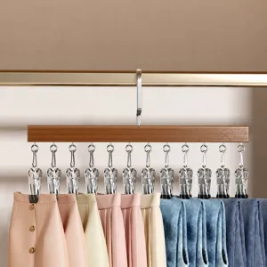 Appiabiti in legno multi-clip per gonne e pantaloni con gancio in acciaio inossidabile a 360.