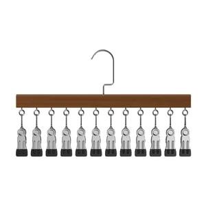 Gruccia in legno multi-pinza per pantaloni e gonne con 12 clip per organizzazione armadio.