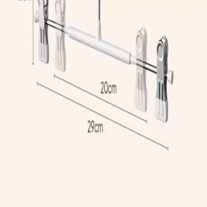 Stainless steel pants hanger detail view showing dimensions and adjustable clips design.