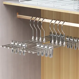 Stainless Steel Metal Pants Hanger Adjustable Skirt Hanger Heavy Duty Non Slip Trouser Hanger Closet Organizer Rack