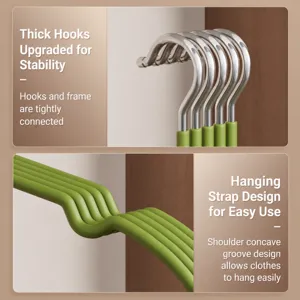 Durable non-slip clothes hangers with stainless steel hooks and shoulder notches for home use.