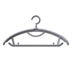 Grey plastic clothes hanger with wide shoulders anti slip design for home laundry drying rack