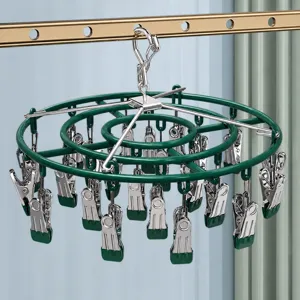 Séchoir à Chaussettes en Acier Inoxydable 24 Pinces Cintre Rond Résistant au Vent Rotatif Organisateur Multifonctionnel pour Sous-Vêtements Balcon Maison