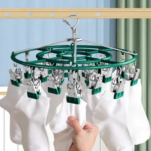 Séchoir à chaussettes rond en acier inoxydable avec pinces multiples pour sous-vêtements