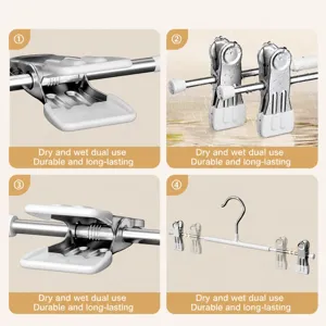 Stainless steel pants hangers with clips, non-slip clips for closet storage and drying clothes.