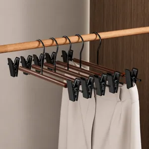 Percha para Pantalones de Madera Maciza y Metal Estilo Retro Abrazadera Resistente con Clips Antideslizantes para Armario