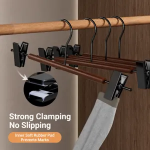 Perchas de madera para pantalones con clips fuertes, perchas antideslizantes para faldas.