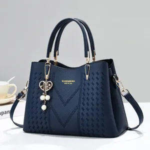 Elegant dark blue women handbag large capacity casual shoulder bag daily commute style.