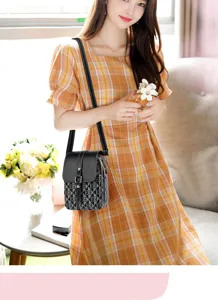 Vintage printed crossbody phone bag for women, lightweight mini messenger bag detail view.