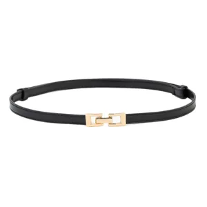 Mode femme ceinture noire fine avec boucle dorée robe serre-taille rétro réglable en cuir