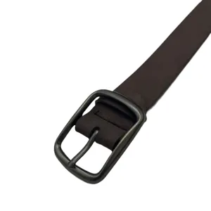 Minimalist men's casual brown faux leather belt with matte metal pin buckle. Perfect daily wear accessory.
