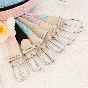 Ceinture Élastique Tissée pour Femmes Bande de Taille de Mode Décontractée avec Boucle à Ardillon en Alliage Accessoires Quotidiens